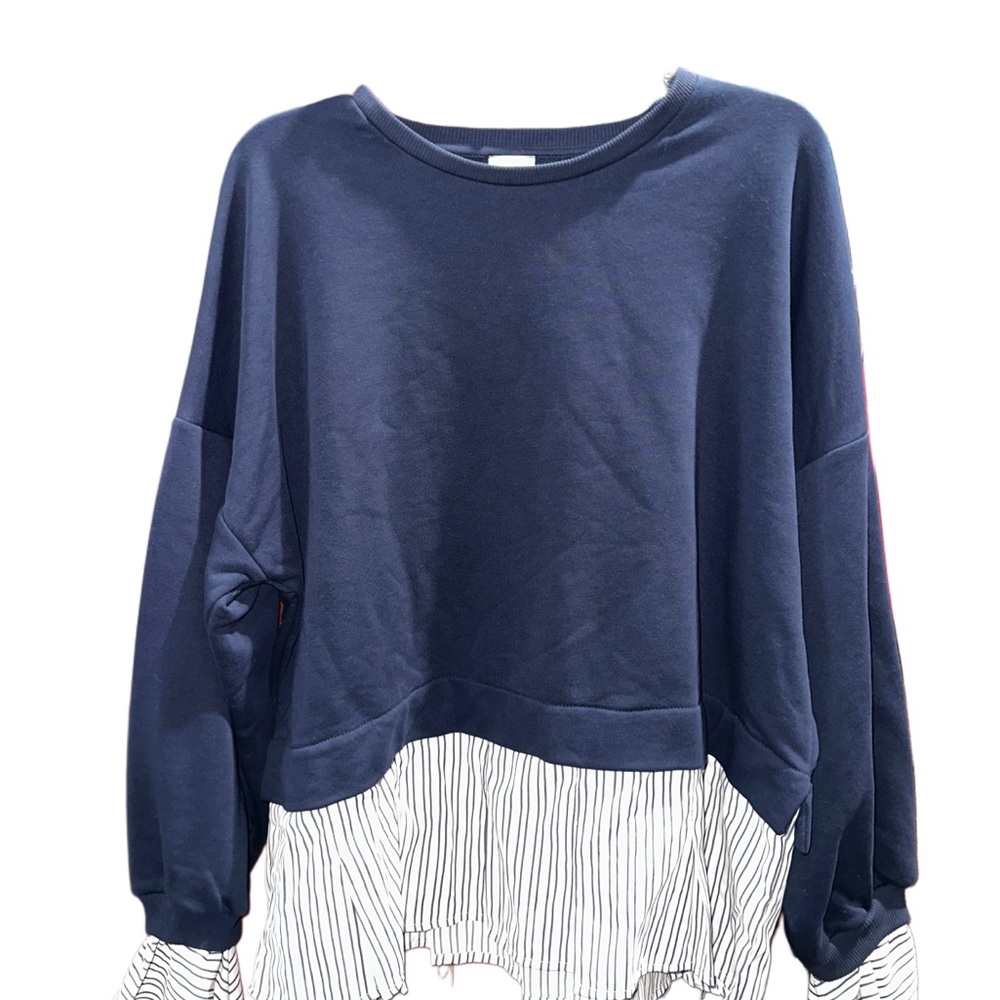 Maeve Striped Trim Twofer Sweatshirt